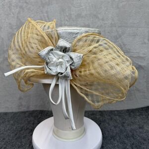 Elite Champagne Hat Womens Cloche White Ruffle Fascinator Kentucky Derby Church